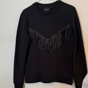 True Religion Black Sweater with Fringe Accent